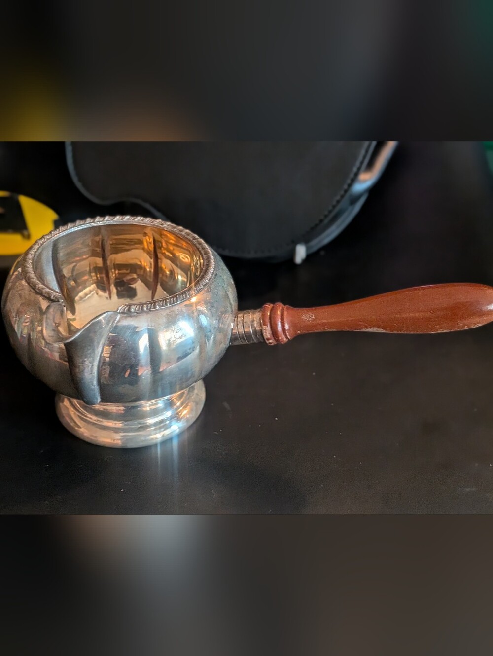Vintage Silver Plated Pipkin Sauce Bowl With Wooden Handle